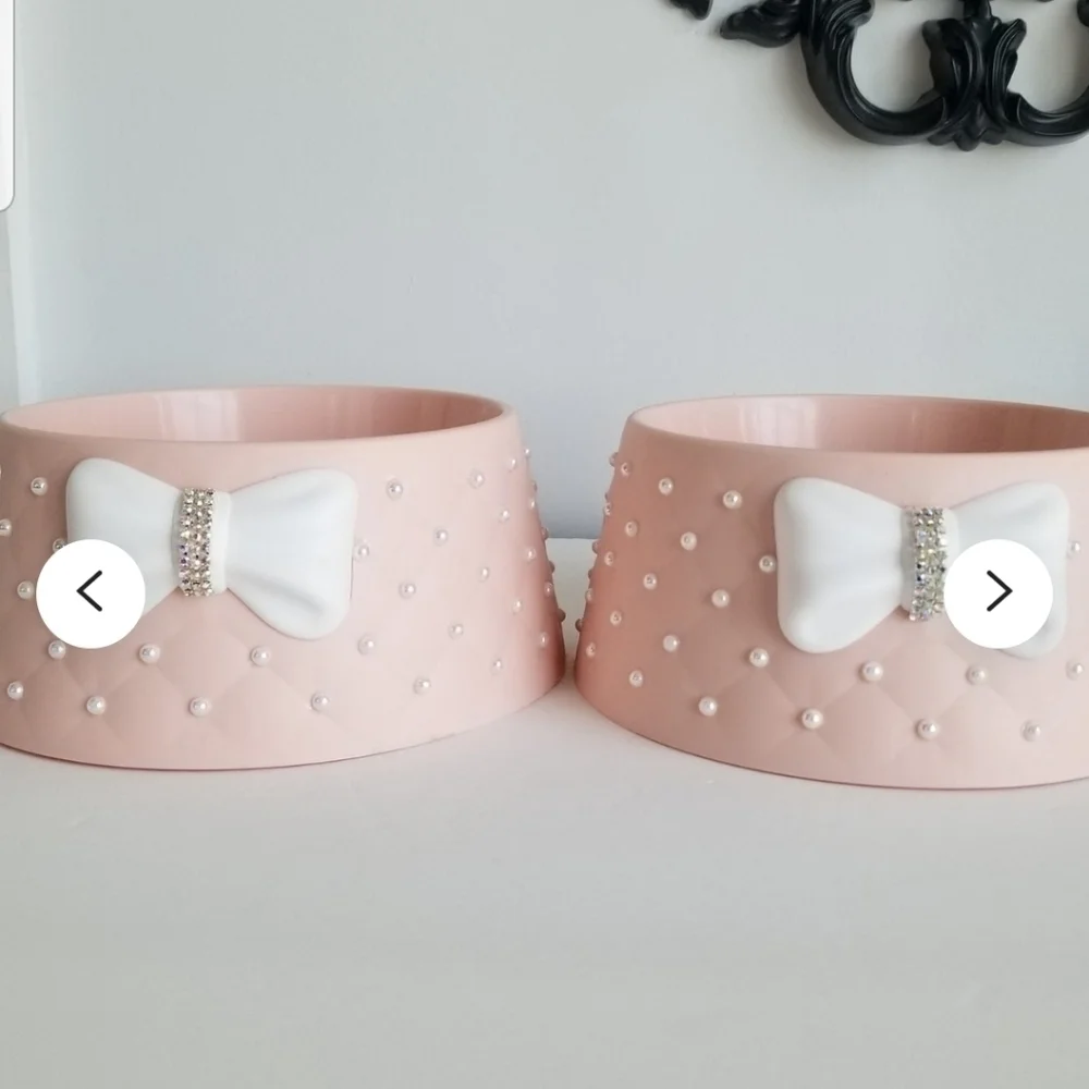 Pink bling pearl pet bowls